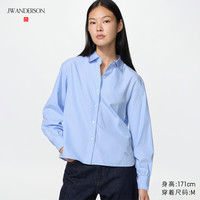 优衣库 489509 棉质条纹灯笼袖 粉蓝色 3XL 女士衬衫