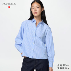 优衣库 棉质条纹灯笼袖衬衫/长袖女装合作款/衬衣空调衫489509 62 粉蓝色 3XL