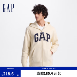 Gap 男女装碳素磨毛字母logo连帽抓绒卫衣上衣609115 米色 L (175/96A)亚洲尺码