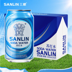 SANLIN 原味苏打水330ml*24瓶易拉罐无糖气泡水0糖0卡0脂苏打汽水整箱装