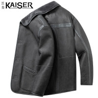 KAISER 皮毛一体真皮皮衣男羊毛皮秋冬新款翻领皮夹克男休闲单排扣外套男