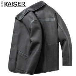 KAISER 皮毛一体真皮皮衣男羊毛皮秋冬新款翻领皮夹克男休闲单排扣外套男