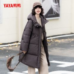 鸭鸭羽绒服 鸭鸭2025冬季新款时尚百搭休闲连帽女士反季长款羽绒服外套