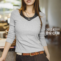 马登 假两件V领百搭显瘦针织衫 浅麻灰 M 女士上衣