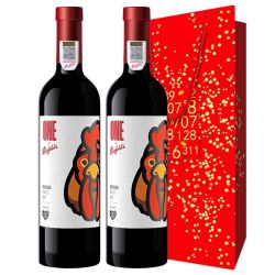 奔富 一号法国产区雄鸡混酿干红葡萄酒750ml礼袋装2瓶
