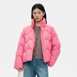 千仞岗 CHERICOM）秋冬新款短款泡芙羽绒服立领潮流百搭休闲保暖防寒服 蔷薇粉 XL (175)