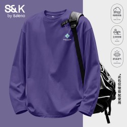 班尼路 S&K纯棉长袖t恤男春秋款潮流紫色打底衫宽松正肩圆领内搭A