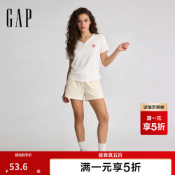 Gap 纯棉V领爱心捏褶 白色 M(165/88A) 女士T恤