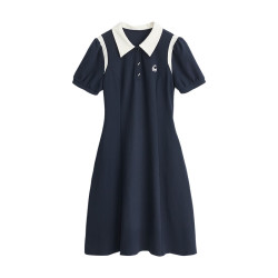 初语 撞色Polo领收腰 藏青色 M 连衣裙