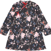 ZARA 女童新中式碎花蝴蝶结长袖A字连衣裙