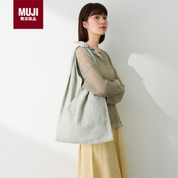 無印良品 MUJI 汉麻混 单肩包 大 绿色条纹