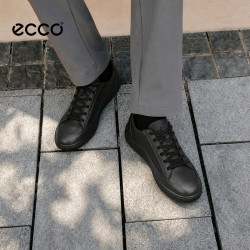 ecco 板鞋男 26秋季新款平底休闲鞋简约舒适通勤鞋 柔酷537774 黑色
