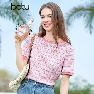 百图betu 2503X06 撞色领边混色针织 粉红 S 女士T恤