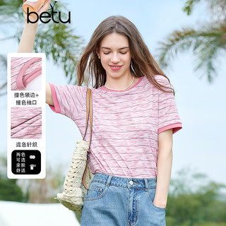 百图betu 2503X06 撞色领边混色针织 粉红 S 女士T恤
