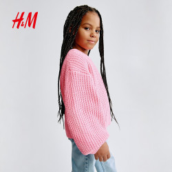 H&M 儿童毛衣 雪尼尔毛针织长袖套衫 粉色 130码（6-8岁）