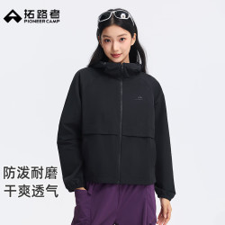 拓路者 户外春秋季女士夹克薄款外套连帽透气耐磨工装长袖运动休闲短外套 黑色 M