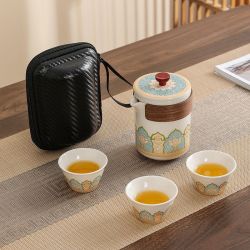 茉舟 旅行茶具套装户外便携式露营喝茶陶瓷快客杯商务送礼定制logo批发 玉白茶韵一壶三杯+黑包
