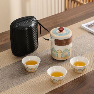 茉舟 旅行茶具套装户外便携式露营喝茶陶瓷快客杯商务送礼定制logo批发 玉白茶韵一壶三杯+黑包