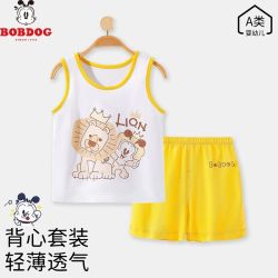 巴布豆 宝宝套装纯棉a类儿童婴儿无袖背心短裤两件套夏季小孩衣服