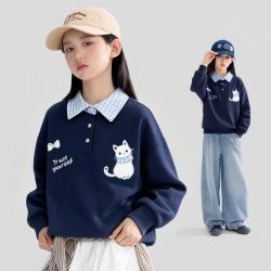 ZOSEE 女童polo领卫衣春秋新款儿童翻领洋气女孩秋装上衣中大童童装