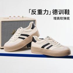 热风 春秋季女士潮流德训鞋中跟时尚板鞋圆头小白鞋运动鞋