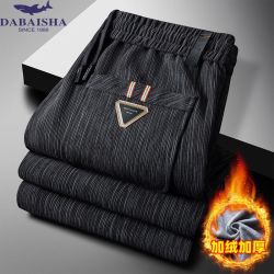 大白鲨 秋冬耐磨休闲裤加绒男士加厚裤子宽松弹力直筒简约抗皱男裤