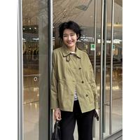 LANGQING TONG 小个子短款收腰风衣女款2026新款秋季翻领夹克宽松工装外套女