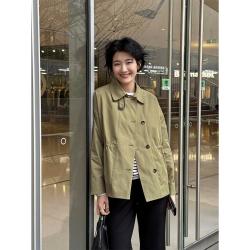 LANGQING TONG 小个子短款收腰风衣女款2026新款秋季翻领夹克宽松工装外套女