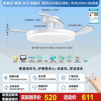 雷士 照明未来光隐形风扇灯简约全光谱卧室餐厅吊灯客厅吊扇灯主灯
