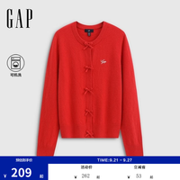 Gap 花体刺绣宽松针织开衫 红色 M(165/88A)