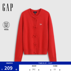 Gap 花体刺绣宽松针织开衫 红色 M(165/88A)