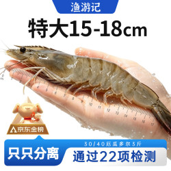 渔游记 YUYOUJI）青岛海水大虾95-120只净重4斤盐冻海鲜水产白虾对虾冷冻生鲜 虾类