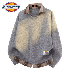 Dickies 美式复古翻领加厚保暖 麻花灰色 L 男士针织衫