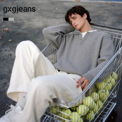 gxgjeans 假两件半开襟针织衫 黑色 XL