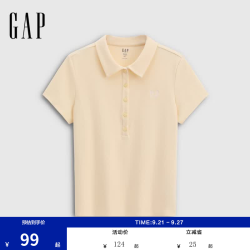 Gap 女装春夏刺绣logo修身polo领短袖T恤多色上衣766123 黄色 M  亚洲尺码