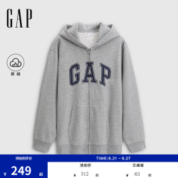 Gap 男女装秋款Logo印花宽松抓绒连帽卫衣休闲上衣786930 灰色 3XL (185/108A) 亚洲尺码