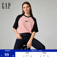 Gap 725618 纯棉印花撞色插肩袖 粉色 L(175/96A) 短袖T恤