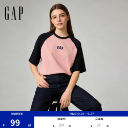 Gap 725618 纯棉印花撞色插肩袖 粉色 L(175/96A) 短袖T恤