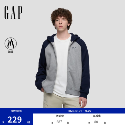 Gap 1SS623706 logo刺绣加绒连帽开衫卫衣 海军蓝 XS
