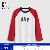 Gap 861995 Logo印花撞色插肩袖长袖T恤 红色 120cm