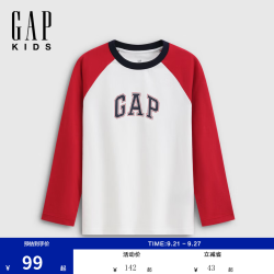 Gap 861995 Logo印花撞色插肩袖长袖T恤 红色 120cm