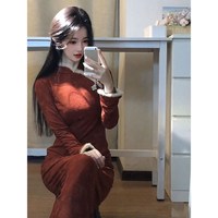 柚伊美 新中式国风红色提花改良旗袍