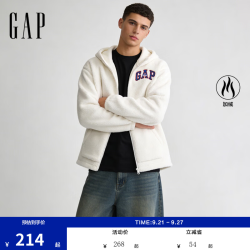 Gap 男女装2024秋季毛毡布logo仿羊羔绒连帽卫衣外套609272 白色 175/96A(L) 亚洲尺码