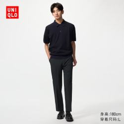 优衣库 可机洗针织条纹POLO衫 藏青色 XL 男装