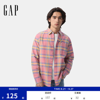 Gap 男装2025春季基础款纯棉翻领长袖衬衫常规上衣美版488512 粉色格纹 XS 美码 S亚洲码175/88A