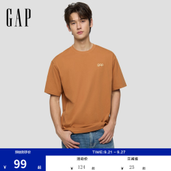 Gap 854722 logo印花宽松圆领短袖T恤 土橘色 XS