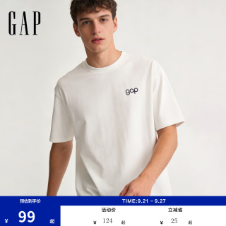 Gap 854722 logo印花宽松圆领短袖T恤 白色 XL
