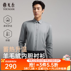 雅戈尔 长袖衬衫男棉混纺面料羊毛绒内胆保暖衬衫灰色条纹VLBN119702DJA 40 （175/92A）