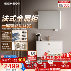 恒洁 浴室柜铝合金陶瓷一体盆不锈钢法式2623(BM2210J-73Q4DW浅杏除雾