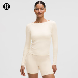 lululemon 丨Ribbed 女士瑜伽罗纹背部大U领长袖 T 恤 LW3JMIS 椰奶白 L